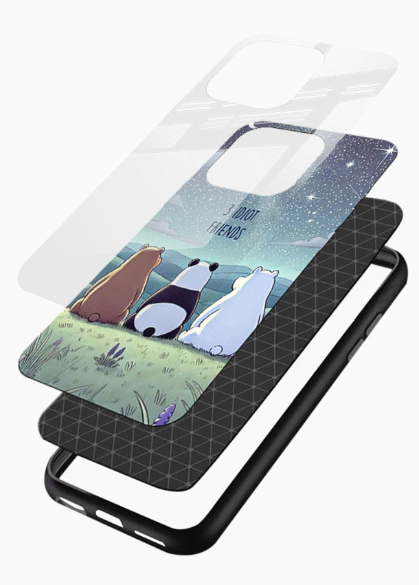 Night sky friends illustration printed on premium tempered glass mobile back cover - 3