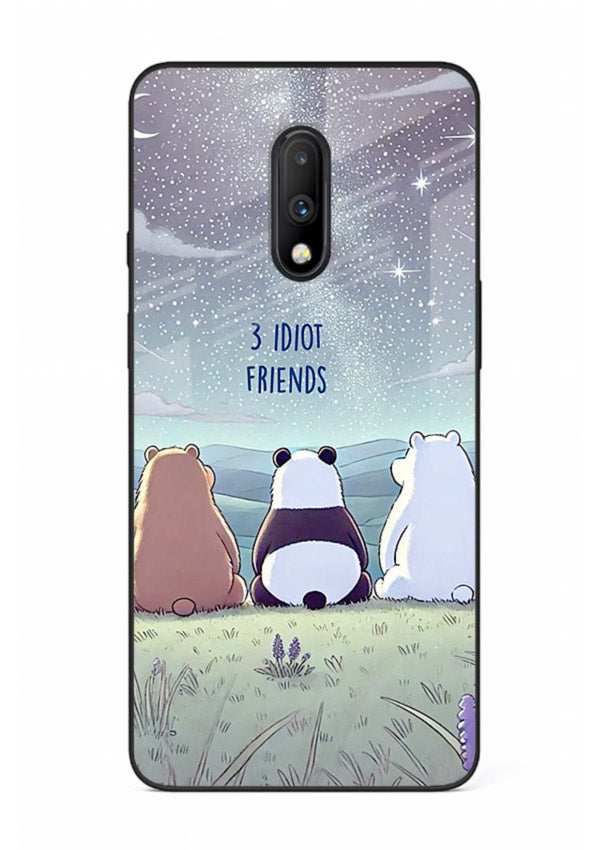 Night sky friends illustration printed on premium tempered glass OnePlus 7 back cover