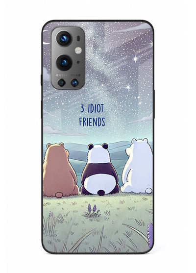 Night sky friends illustration printed on premium tempered glass OnePlus 9 back cover