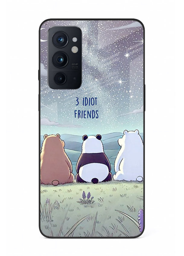 Night sky friends illustration printed on premium tempered glass OnePlus 9RT back cover
