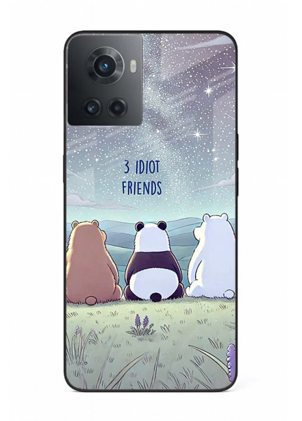 Night sky friends illustration printed on premium tempered glass OnePlus 10R back cover