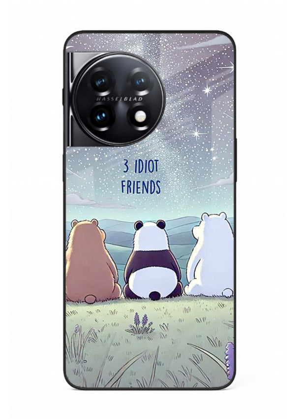 Night sky friends illustration printed on premium tempered glass OnePlus 11R back cover