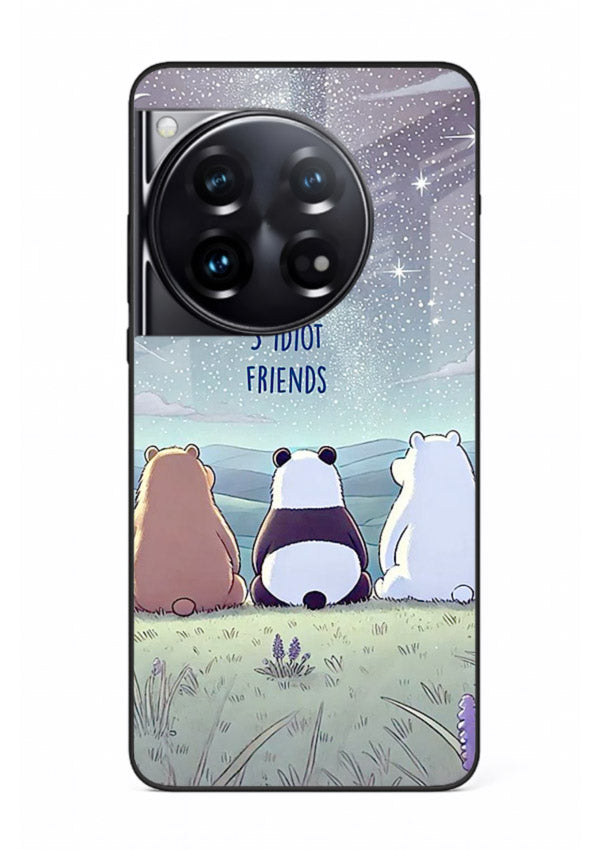 Night sky friends illustration printed on premium tempered glass OnePlus 12 back cover