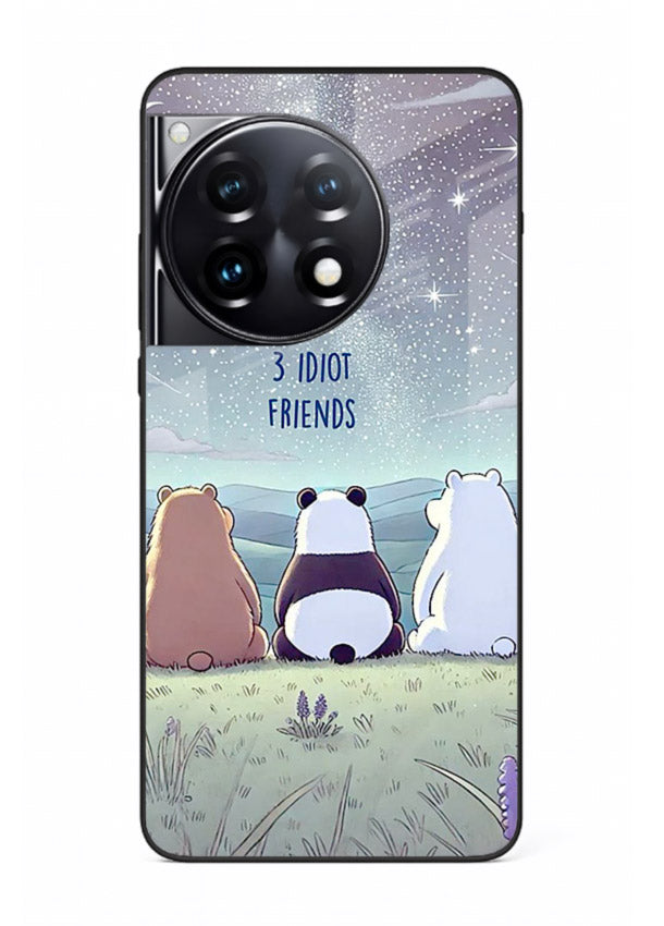 Night sky friends illustration printed on premium tempered glass OnePlus 12R back cover