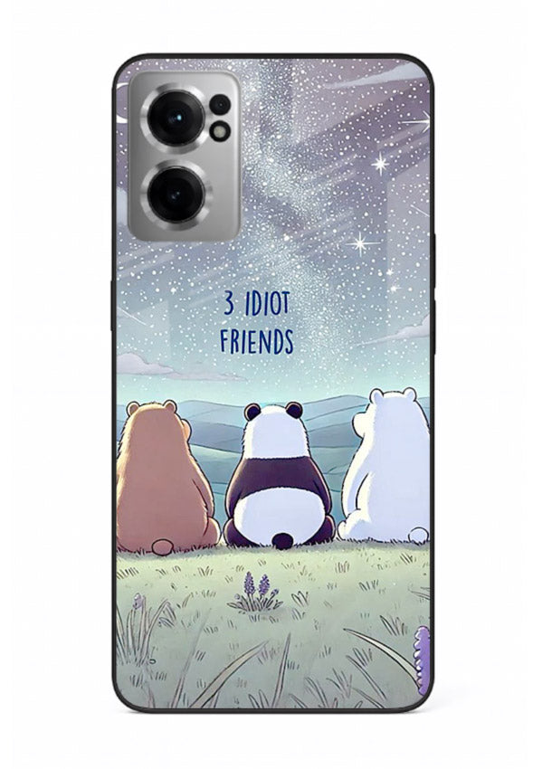 Night sky friends illustration printed on premium tempered glass OnePlus Nord CE2 5G back cover