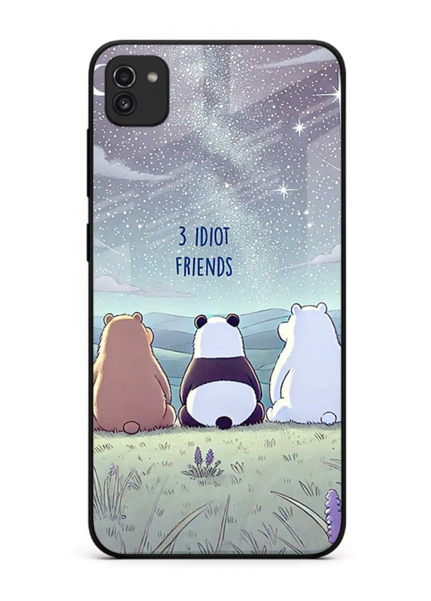 Night sky friends illustration printed on premium tempered glass Samsung A03 back cover
