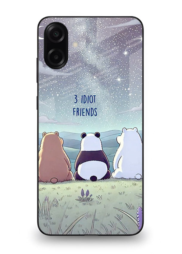 Night sky friends illustration printed on premium tempered glass Samsung A06 5G back cover
