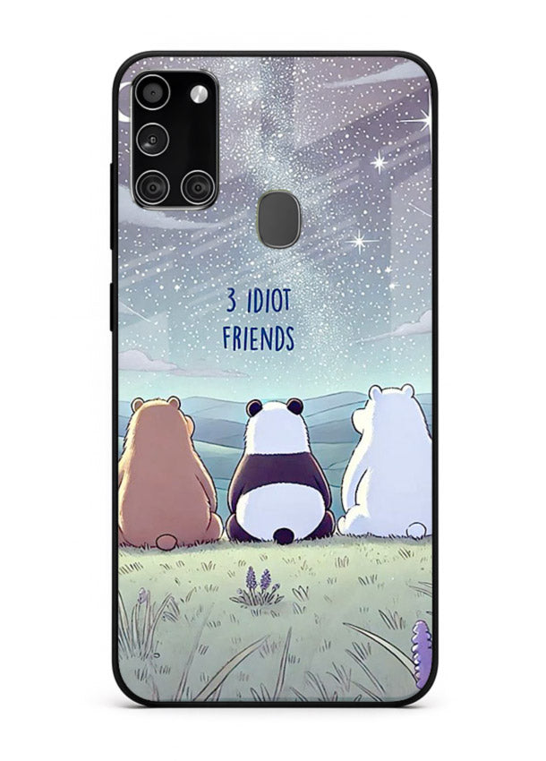 Night sky friends illustration printed on premium tempered glass Samsung A21s back cover