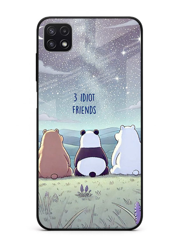 Night sky friends illustration printed on premium tempered glass Samsung F42 5G back cover