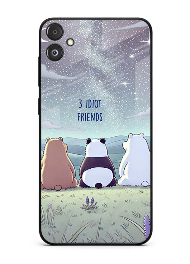 Night sky friends illustration printed on premium tempered glass Samsung F05 5G back cover