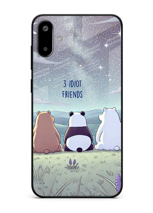 Night sky friends illustration printed on premium tempered glass Samsung F06 5G back cover