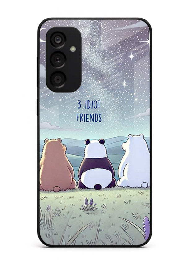 Night sky friends illustration printed on premium tempered glass Samsung A04s 5G back cover