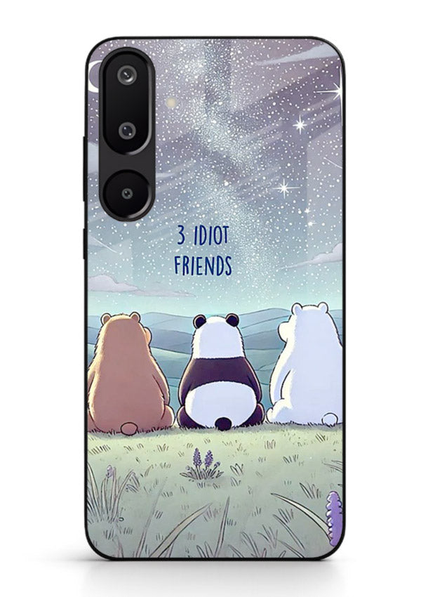 Night sky friends illustration printed on premium tempered glass Samsung F16 5G back cover