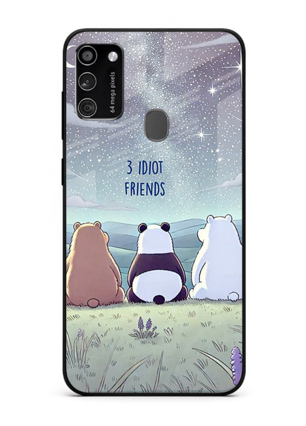 Night sky friends illustration printed on premium tempered glass Samsung M30s back cover