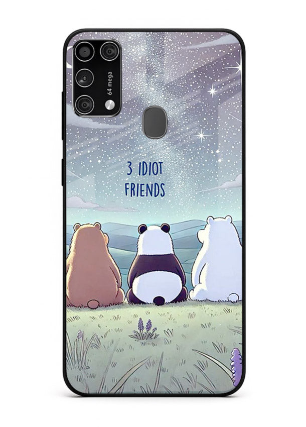 Night sky friends illustration printed on premium tempered glass Samsung M31 Prime back cover