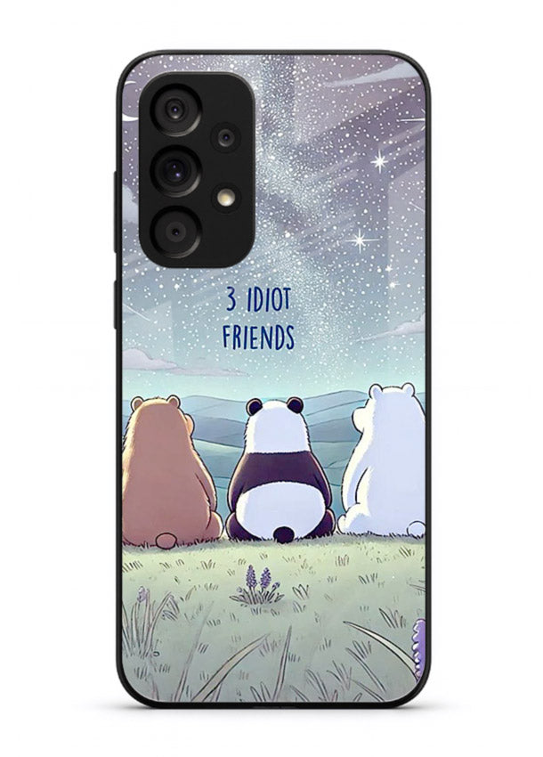 Night sky friends illustration printed on premium tempered glass Samsung A23 5G back cover