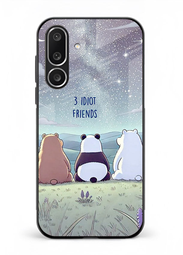 Night sky friends illustration printed on premium tempered glass Samsung M36 5G back cover