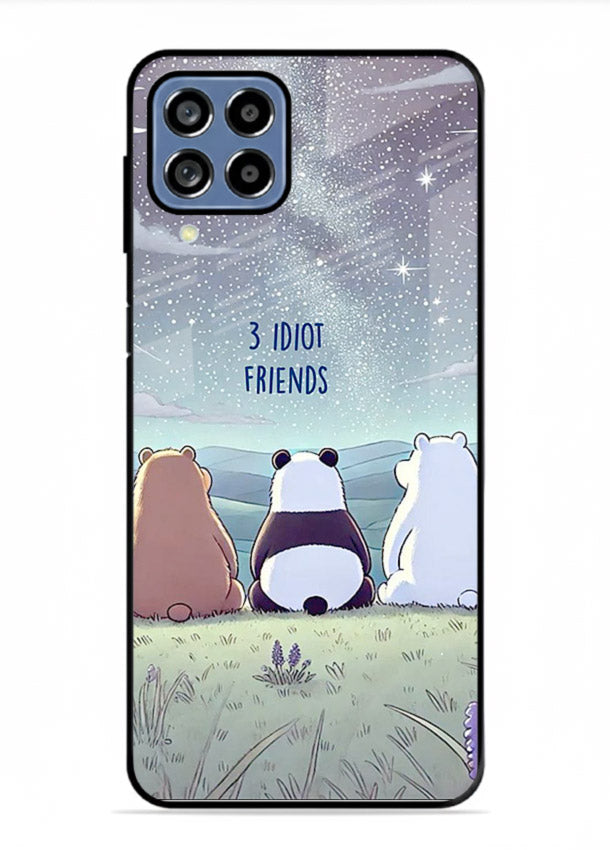 Night sky friends illustration printed on premium tempered glass Samsung F22 4G back cover