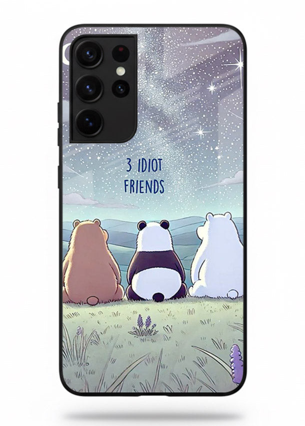 Night sky friends illustration printed on premium tempered glass Samsung S21 Ultra back cover