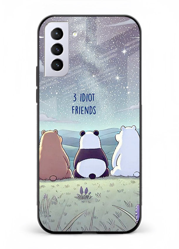Night sky friends illustration printed on premium tempered glass Samsung S21 FE back cover