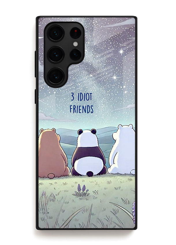 Night sky friends illustration printed on premium tempered glass Samsung S23 Ultra back cover