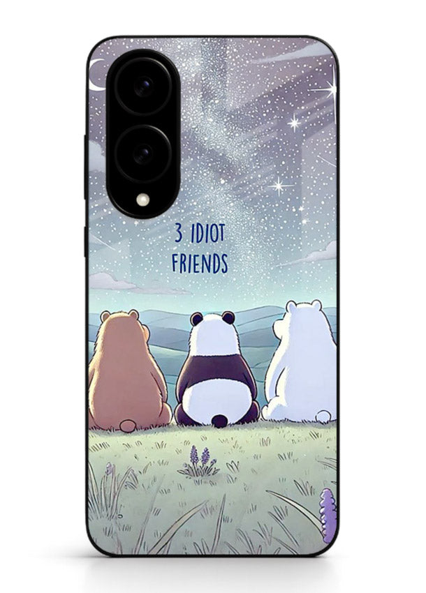 Night sky friends illustration printed on premium tempered glass Samsung S25 Edge back cover