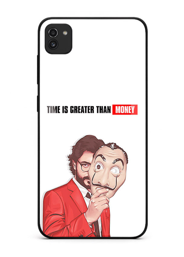 Motivational character quote artwork printed on tempered glass Samsung A03 back cover