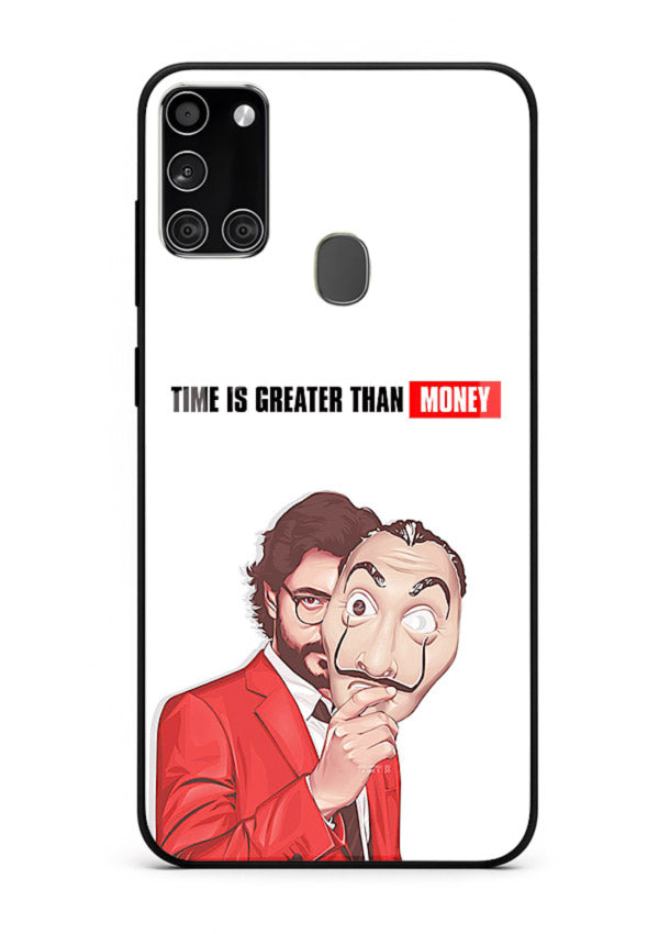 Motivational character quote artwork printed on tempered glass Samsung A21s back cover