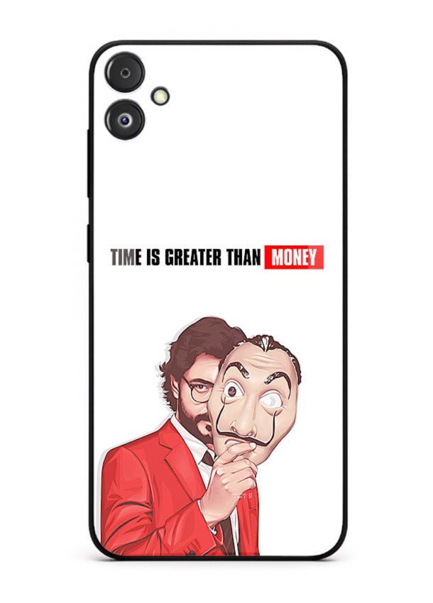 Motivational character quote artwork printed on tempered glass Samsung F04 5G back cover