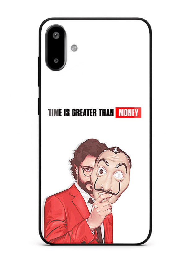 Motivational character quote artwork printed on tempered glass Samsung F06 5G back cover