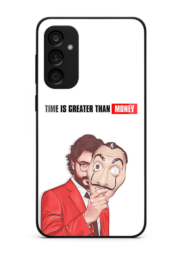 Motivational character quote artwork printed on tempered glass Samsung F55 5G back cover