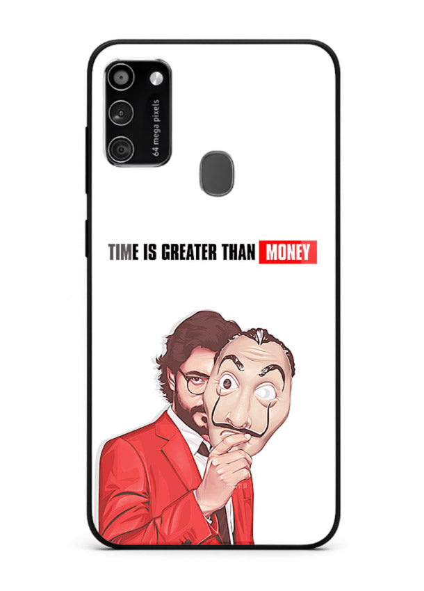 Motivational character quote artwork printed on tempered glass Samsung M21 back cover