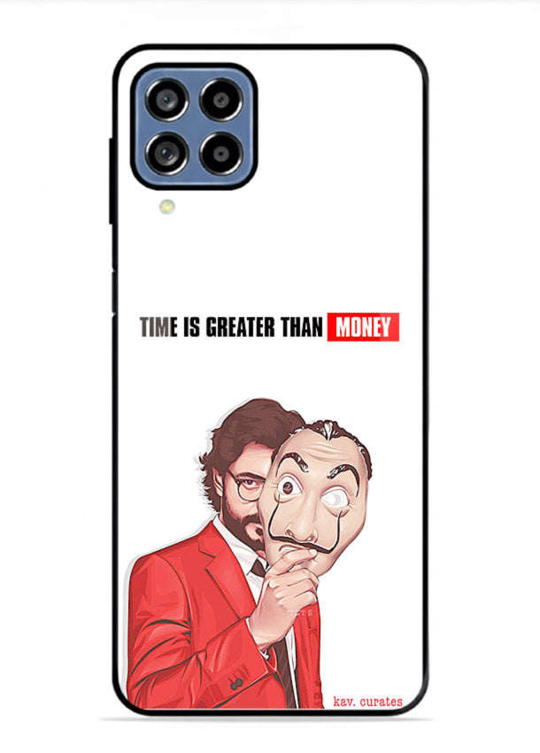 Motivational character quote artwork printed on tempered glass Samsung F22 4G back cover