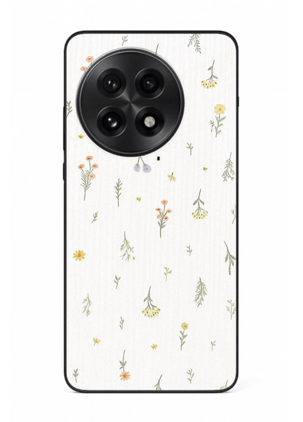 Tiny floral pattern artwork on OnePlus 13 glass back cover with scattered blooms.