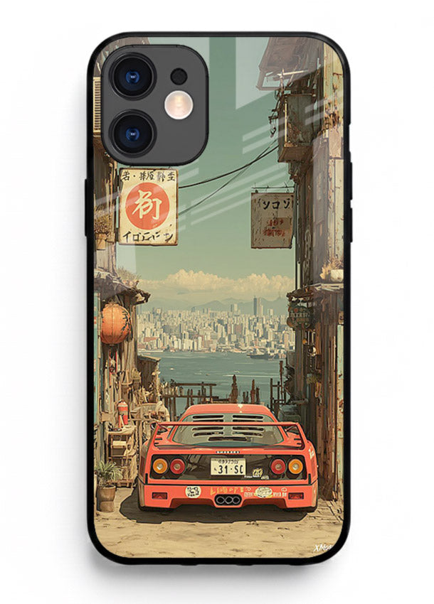 tokyo street car aesthetic art iphone 11 glass cover japanese city scene case