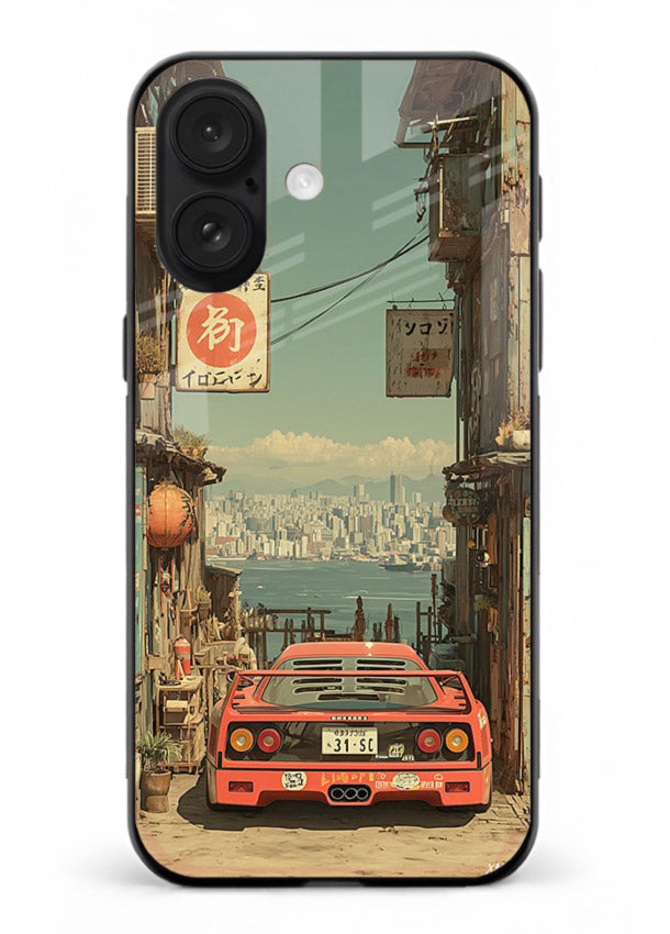 tokyo street car aesthetic art iphone 18 glass cover japanese city scene case