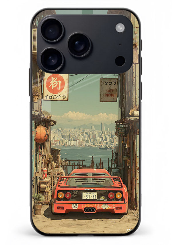 tokyo street car aesthetic art iphone 18 pro max glass cover japanese city scene case