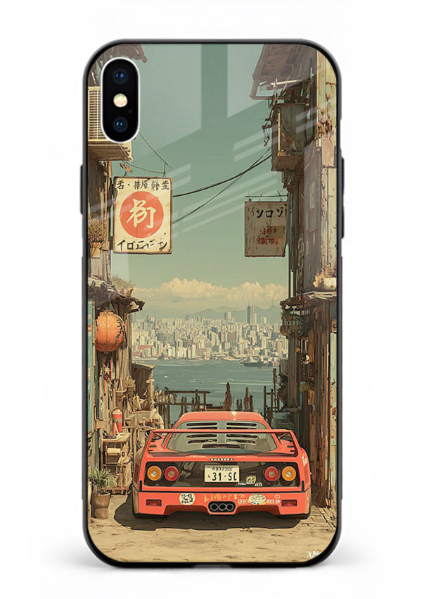 tokyo street car aesthetic art iphone xs max glass cover japanese city scene case