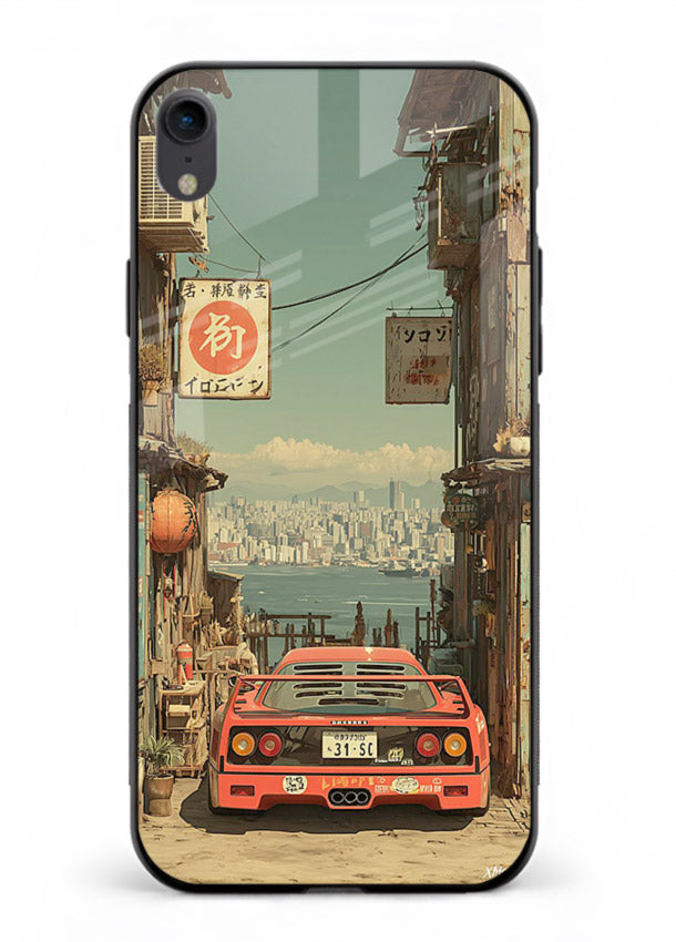tokyo street car aesthetic art iphone xr glass cover japanese city scene case