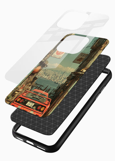 tokyo street car aesthetic art glossy vibrant premium glass cover japanese city scene case - Angle Layers