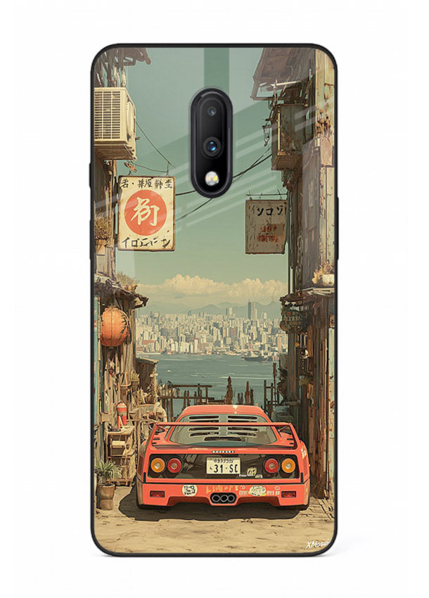 tokyo street car aesthetic art OnePlus 7 glass cover japanese city scene case