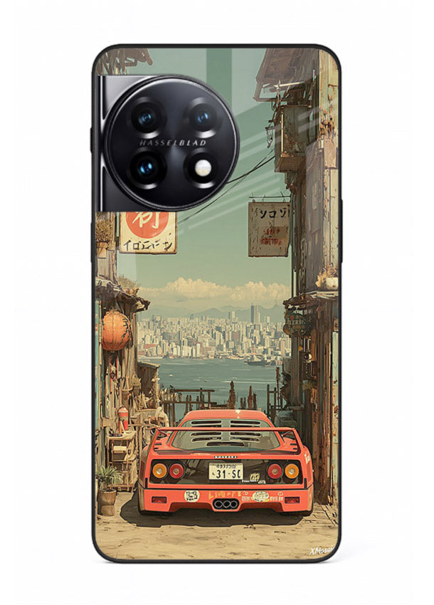 tokyo street car aesthetic art OnePlus 11 glass cover japanese city scene case