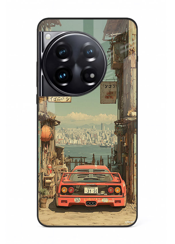tokyo street car aesthetic art OnePlus 12 glass cover japanese city scene case