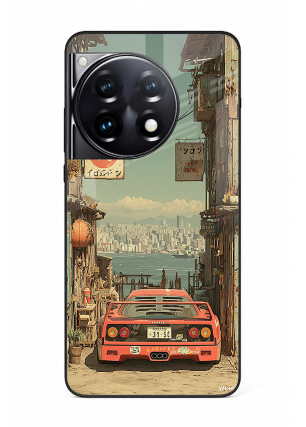 tokyo street car aesthetic art OnePlus 12R glass cover japanese city scene case