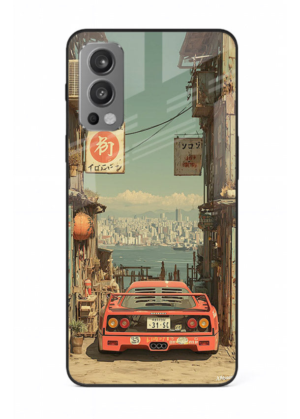 tokyo street car aesthetic art OnePlus Nord 2 glass cover japanese city scene case