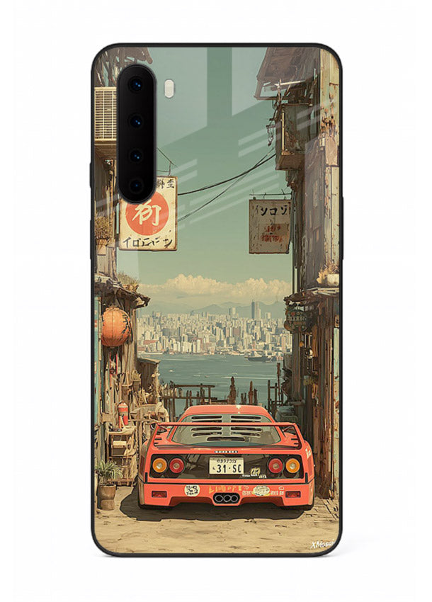 tokyo street car aesthetic art OnePlus Nord glass cover japanese city scene case