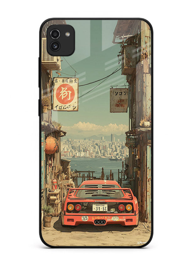 tokyo street car aesthetic art Samsung A03 glass cover japanese city scene case