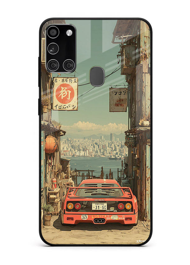 tokyo street car aesthetic art Samsung A21s glass cover japanese city scene case