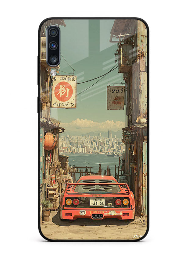 tokyo street car aesthetic art Samsung A70 glass cover japanese city scene case