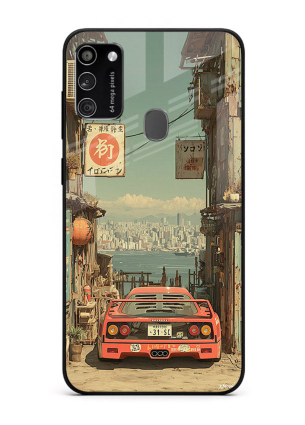 tokyo street car aesthetic art Samsung M30s glass cover japanese city scene case